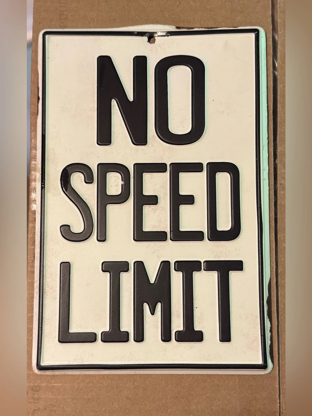 SMALL/MINI — “No Speed Limit” — Wall Sign - Black on RUSTIC/AGED Cream